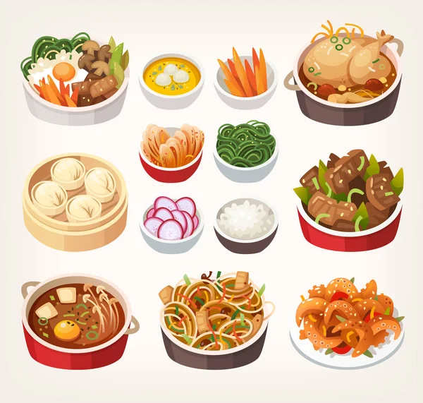 Korean food dishes. — Stock Illustration Korean food dishes. Royalty Free Stock Illustrations