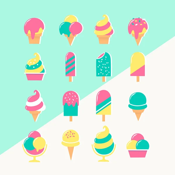 Ice Cream Set Icons Pastel Colors Two Colored Background Vector — Stock Vector