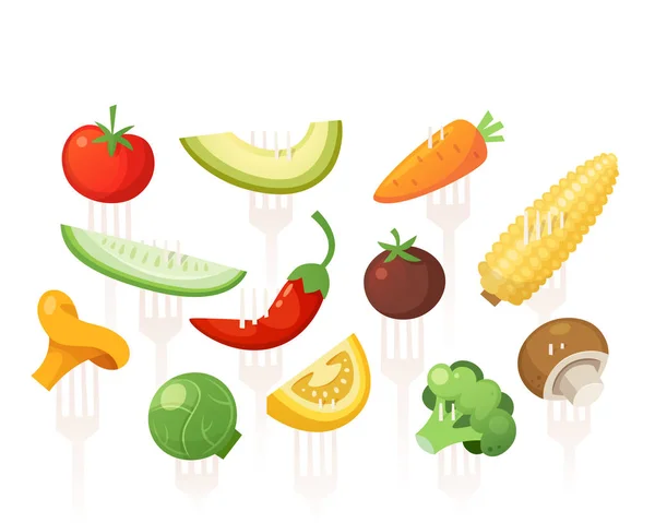 Légumes sur fourchettes — Image vectorielle