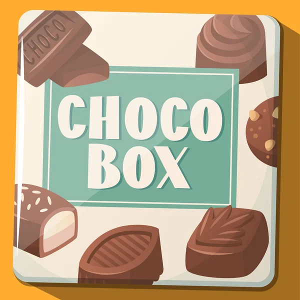 Caja Metal Retro Con Dulces Chocolate Ilustración Vectorial — Vector de stock