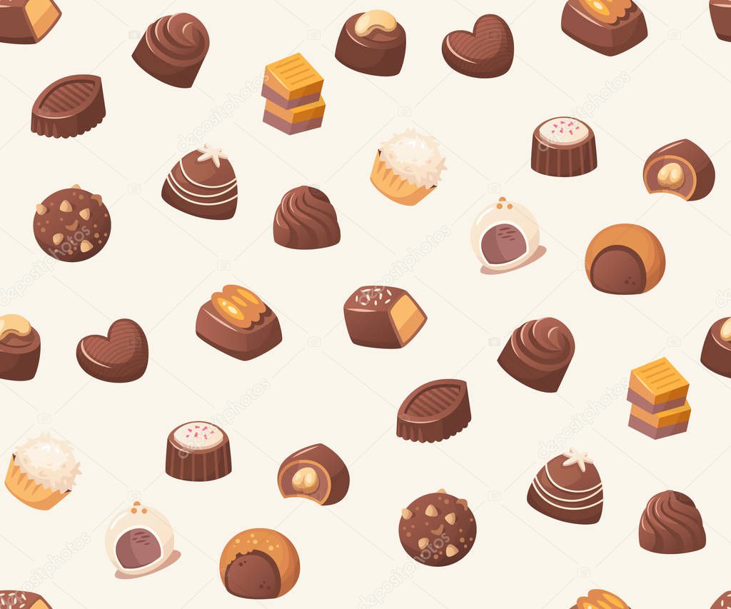 Seamless vector pattern with chocolate sweets on white background. Best for wrapping paper, tablecloth, napkins and textile design.