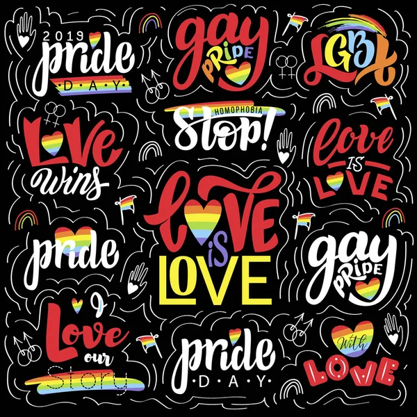 Ensemble Grand Vecteur Lettrage Gay Illustrations Dessin Main Conseptual Lgbt — Image vectorielle