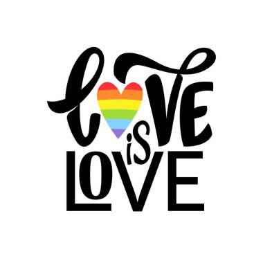 Gay Hand Lettering. LGBT rainbow phrase Love is Love clipart