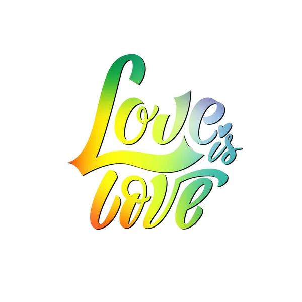 同性恋的手伸出来了Lgbt彩虹短语爱就是爱 — 图库矢量图片