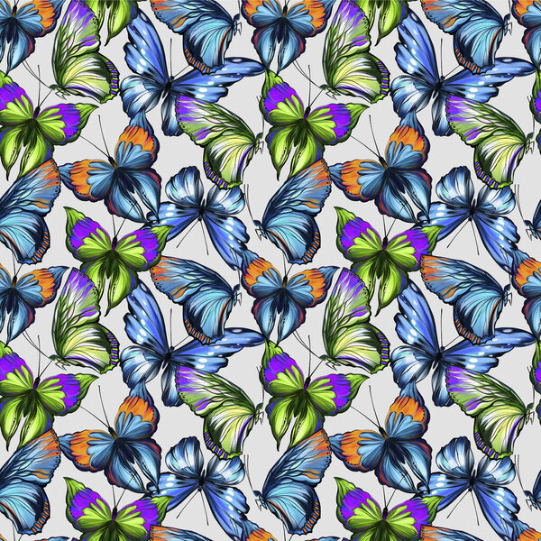 Узор бабочки без морщин. Тропические, джунгли и леса красочные насекомые в рисованном вручную цифровом стиле. Для моды, текстиля и принта на заднем плане
