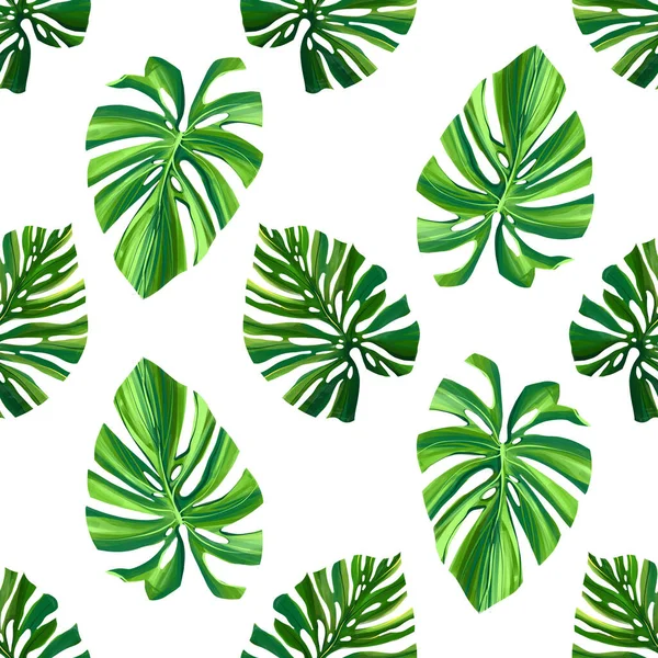 Džungle digitální vzor s monstera palmové listy na bílém pozadí. Bezešvé letní tropické tkaniny design. Ručně kreslená ilustrace — Stock fotografie