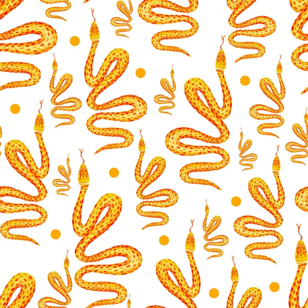 Экзотический узор без швов с оранжевыми змеями и графическими элементами на белом фоне. Ручная иллюстрация — стоковое фото