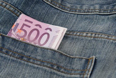 Euro banknot mavi Jean cebinde