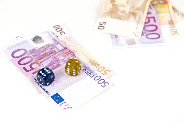 Euróbankjegyek és a kocka — Stock Fotó