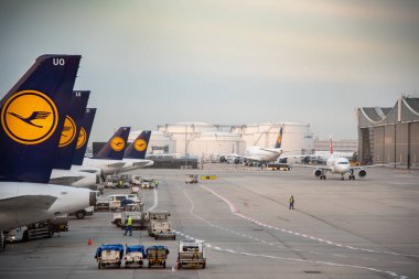 Frankfurt 1 terminalindeki Lufthansa uçakları 