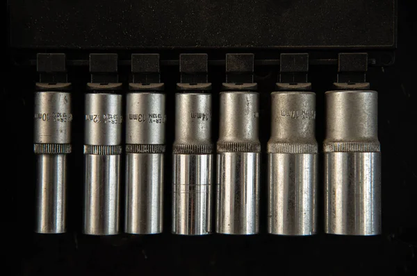 Grupo de metal Spanner cabeças de vários tamanhos — Fotografia de Stock