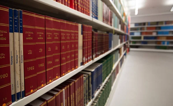 Stack of various information Books for study on a University lib — Stock Photo, Image