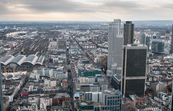 Frankfurt, Germany, January 15 2015: Panoramic view of the cityscape of the city of Frankfurt the financial centre of Germany Europe