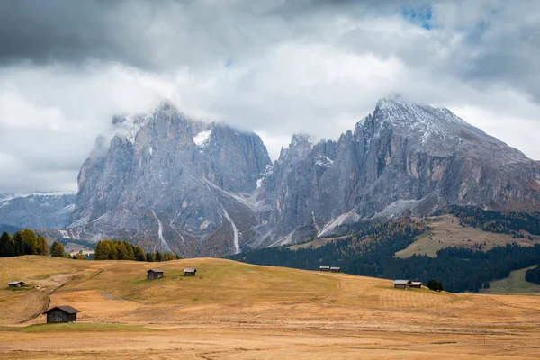 Tájkép Dolomite sziklás csúcsok völgyében Alpe di s — Stock Fotó