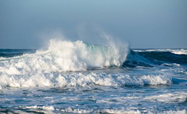 Dangerous big stormy waves during a windstorm at the sea.