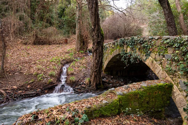 Beautiful Medieval Stoned Bridge Milia River Full Water Flowing Troodos — Stock Photo, Image