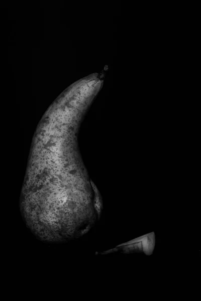 Close Fresh Healthy Pear Fruit Studio Black Background Low Key — Stock Photo, Image