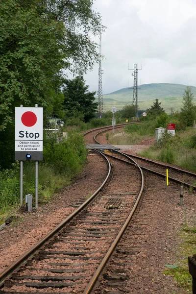 Estação Ferroviária Com Linhas Ferroviárias Vazias Bridge Orchy Highlands Scotland — Fotografia de Stock