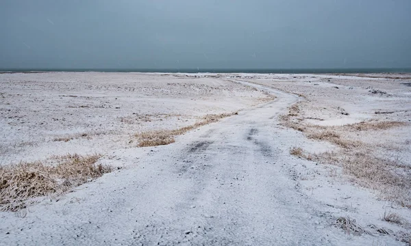 Порожня Замерзла Дорога Взимку Терасі — стокове фото
