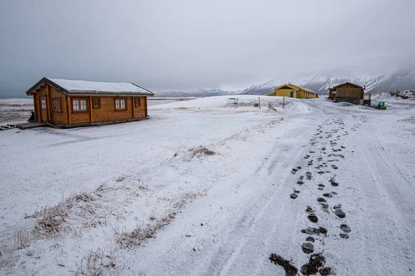 Chalet Vacanze Legno Inverno Nella Penisola Snaefellsnes Islanda — Foto Stock