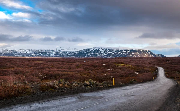 Pusta Droga Krajobrazowa Autostrady Wiosną Wyspie Islandia — Zdjęcie stockowe