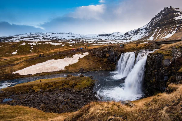 Montanha Kirkjufell Cachoeira Kirkjufellfoss Grundarfjordur Península Snaefellsnes Islândia — Fotografia de Stock