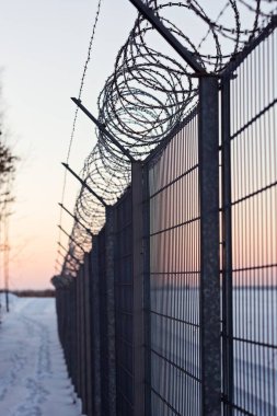 Keskin dikenli tel çit üzerinde