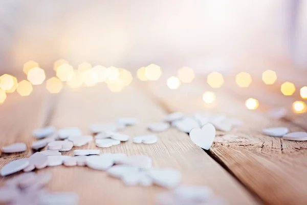 Small wooden white heart on old rustic background — Stock Photo, Image