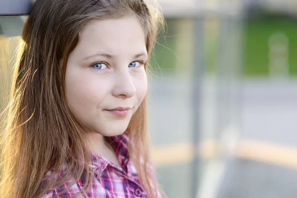 Portrait of happy blond hair ten years girl — Stock Photo, Image