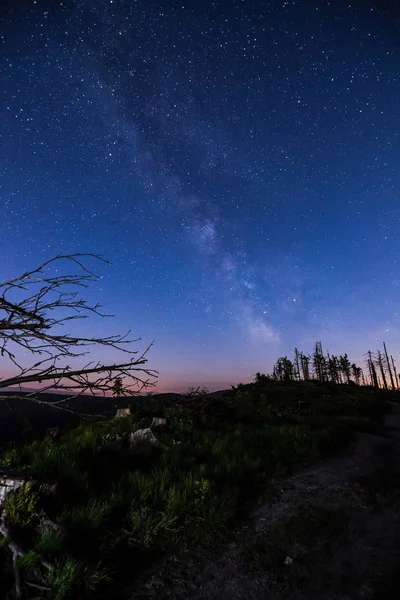 Cielo stellato notturno con galassia visibile della Via Lattea — Foto Stock