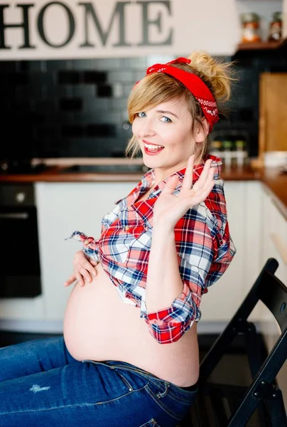 Belo pin up estilizado jovem mulher grávida — Fotografia de Stock