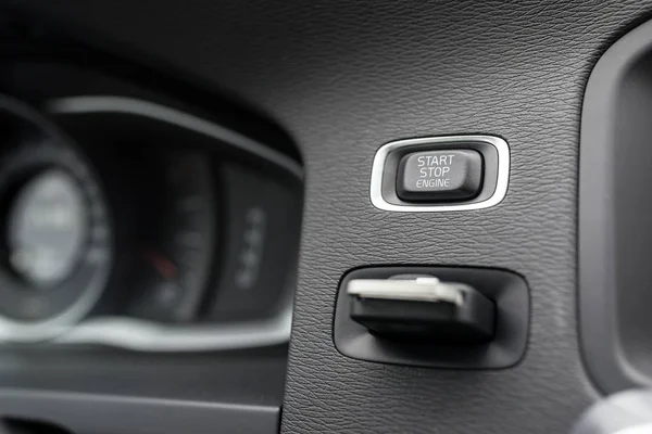Close-up on automatic starter, start stop engine button — Stock Photo, Image