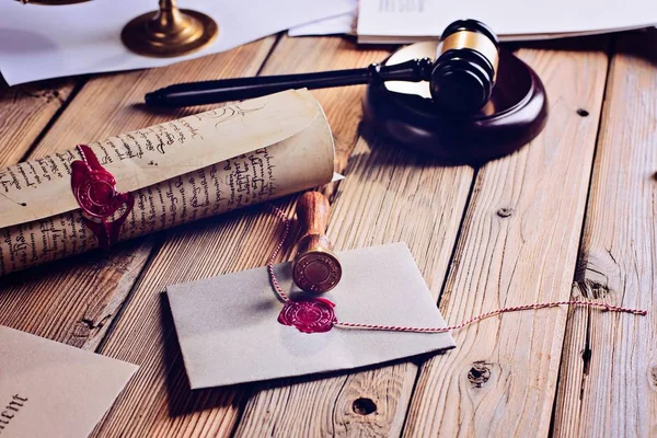 Notary public wax seal on old document.