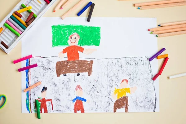 Pastelowy rysunek nauczyciela w szkole Klasa — Zdjęcie stockowe