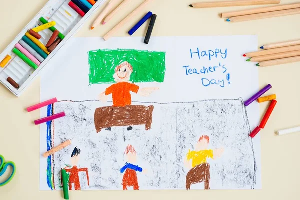 Пастельный рисунок учителя в классе — стоковое фото