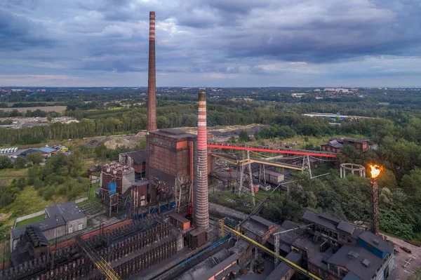 Aerial view on old working cooking plant. — Stock Photo, Image