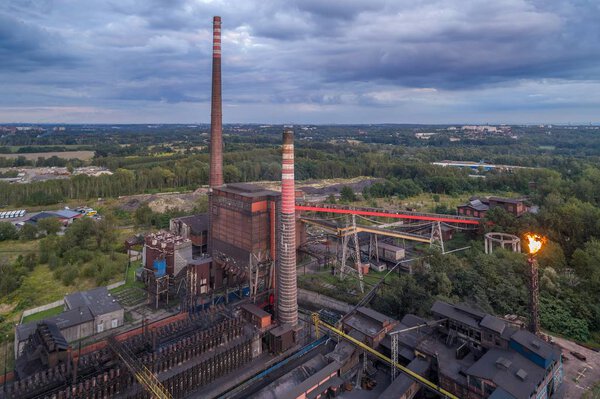 Aerial view on old working cooking plant.
