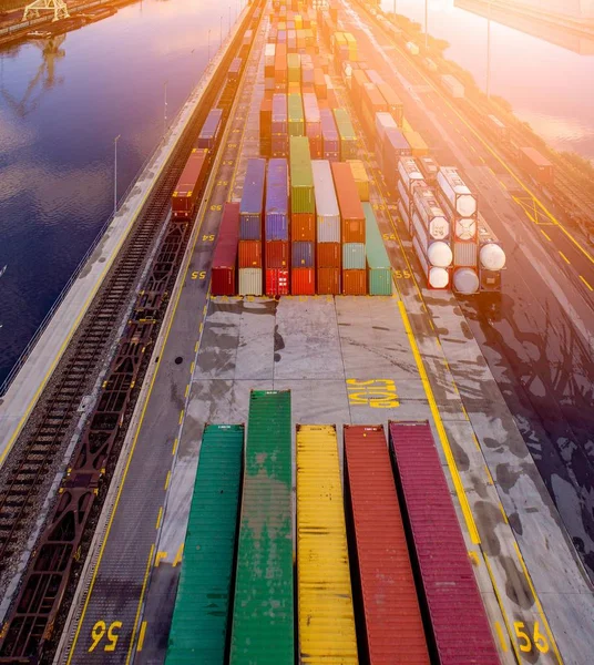 Aerial view on cargo containers in harbour. — Stock Photo, Image