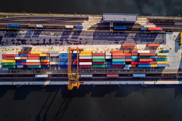 Aerial view on containers in cargo terminal — Stock Photo, Image