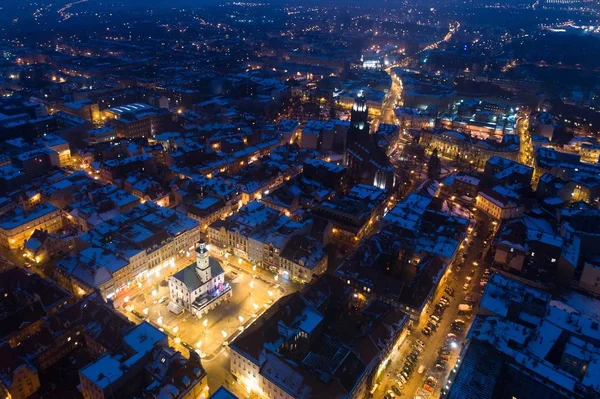 Vue aérienne sur la vieille ville et la place principale de Gliwice — Photo