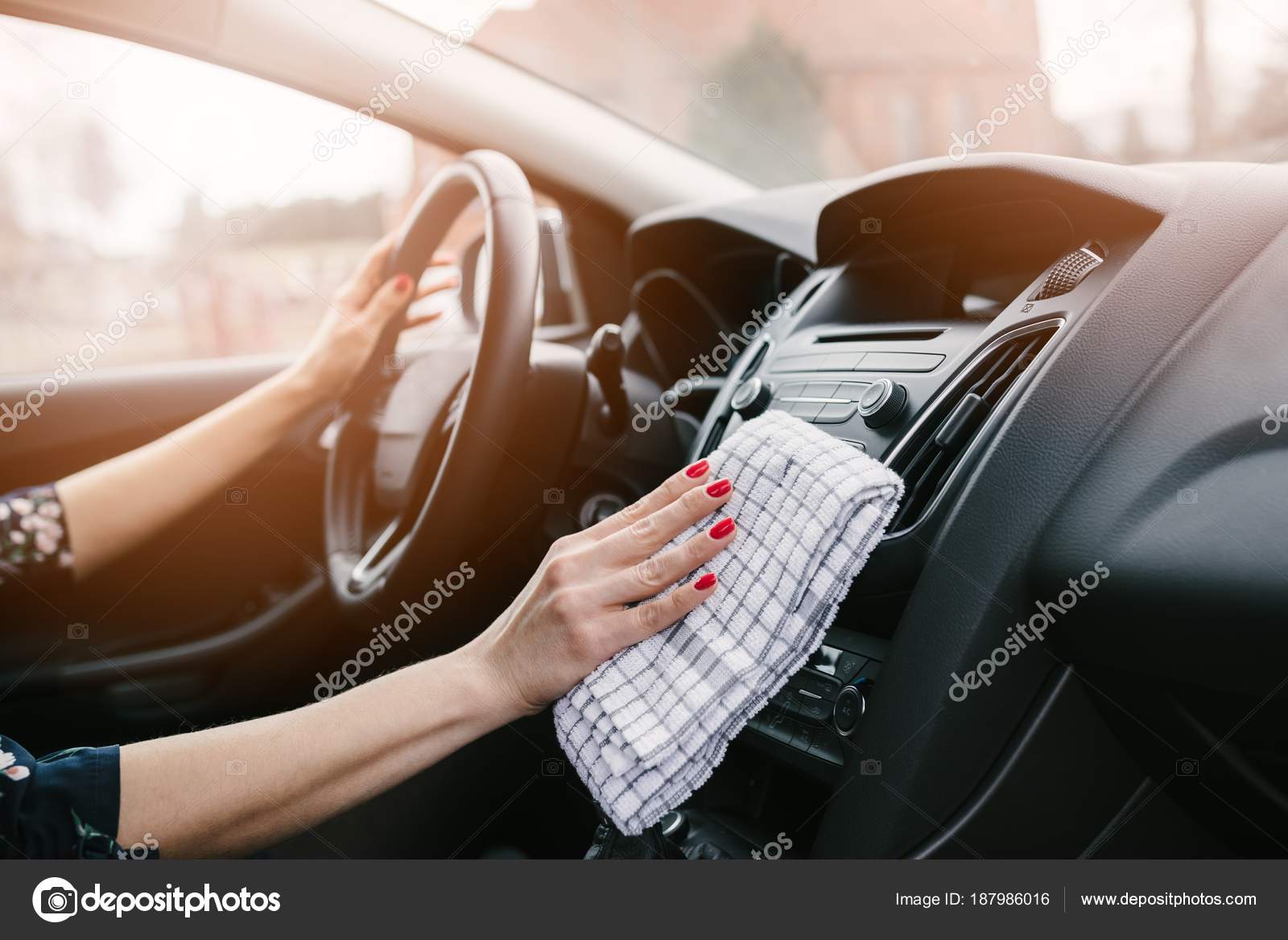 Woman Cleaning Car Dashboard Stock Photo C Djedzura 187986016