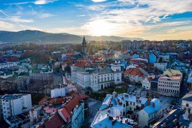 Bielsko-Biala 'da hava aracı görüntüsü. Bielsko-Biala Güney Polonya 'da bir şehirdir..