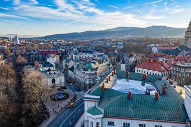 Bielsko-Biala 'da hava aracı görüntüsü. Bielsko-Biala Güney Polonya 'da bir şehirdir..