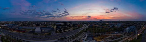 Panoramic aerial drone photo of Katowice at evening — Stock Photo, Image