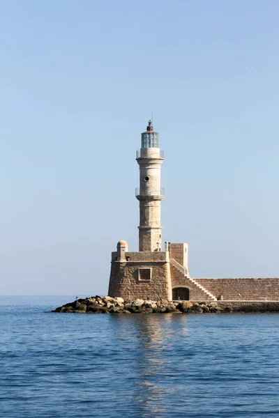 Old Lighthouse Guarding Entrance Old Venetian Harbour Chania Crete Greece — Stock Photo, Image