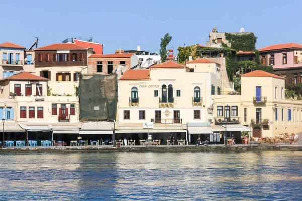 Chania Kreta Juli 2016 Restaurant Aan Het Water Bij Oude — Stockfoto