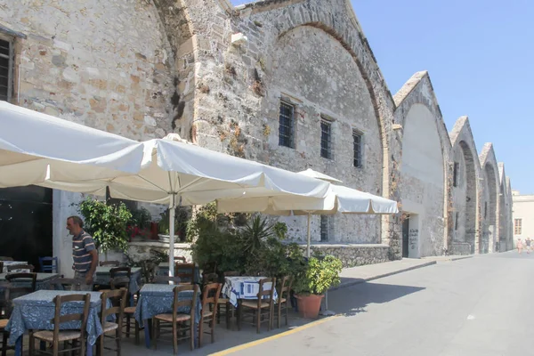 Canée Crète Juillet 2016 Restaurant Bord Mer Devant Ancien Grand — Photo