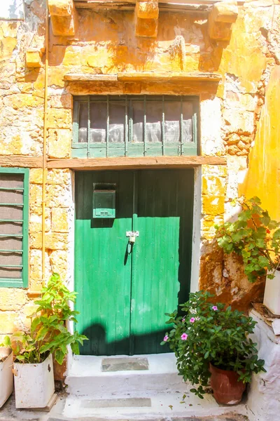 Porta Verde Para Casa Velha Chania Creta Grécia — Fotografia de Stock