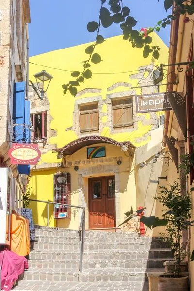 Enge Straße Mit Stufen Chania Kreta Griechenland — Stockfoto