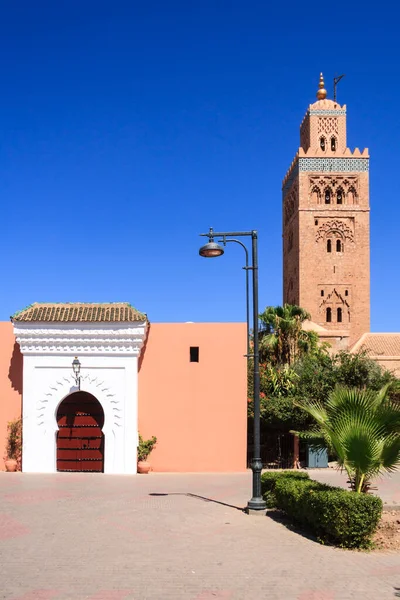 Poort Toren Naar Katoubia Moskee Marrakech Marokko — Stockfoto